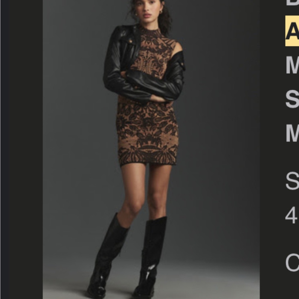 Anthropologie Black and Brown/Bronze Patterned Dress